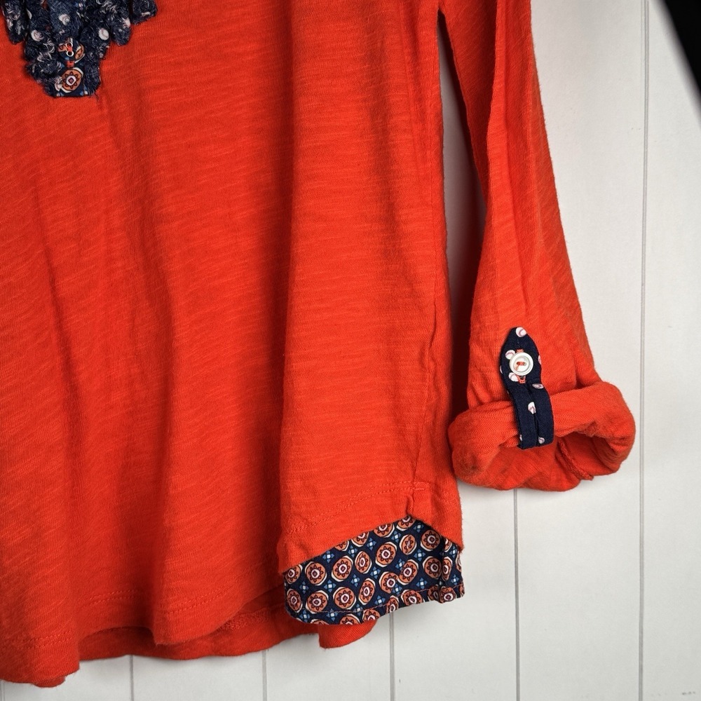 Anthropologie Cotton Ruffle Trim Henley Blouse Top Boho Feminine Casual Petite S - Picture 3 of 7